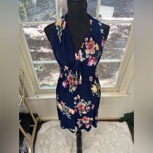 Floral Navy Blue V Neck Dress Size S/M